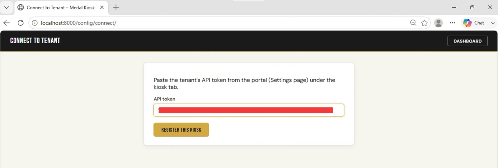 Connect to Partner pagina met invoerveld voor API-token